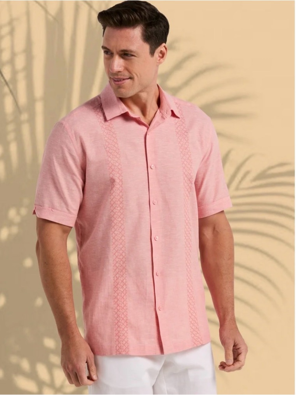 Havanera Co. by Cubavera Men's Short-Sleeve Button-Front Camp Shirt in Pink